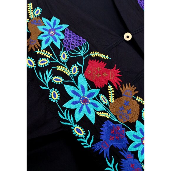 Vintage The Daily Planet Embroidered Jacket Floral Fish Metal Coin Button Size L - Picture 10 of 14